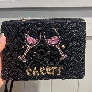 Beaded Cheers Clutch in Black and Pink